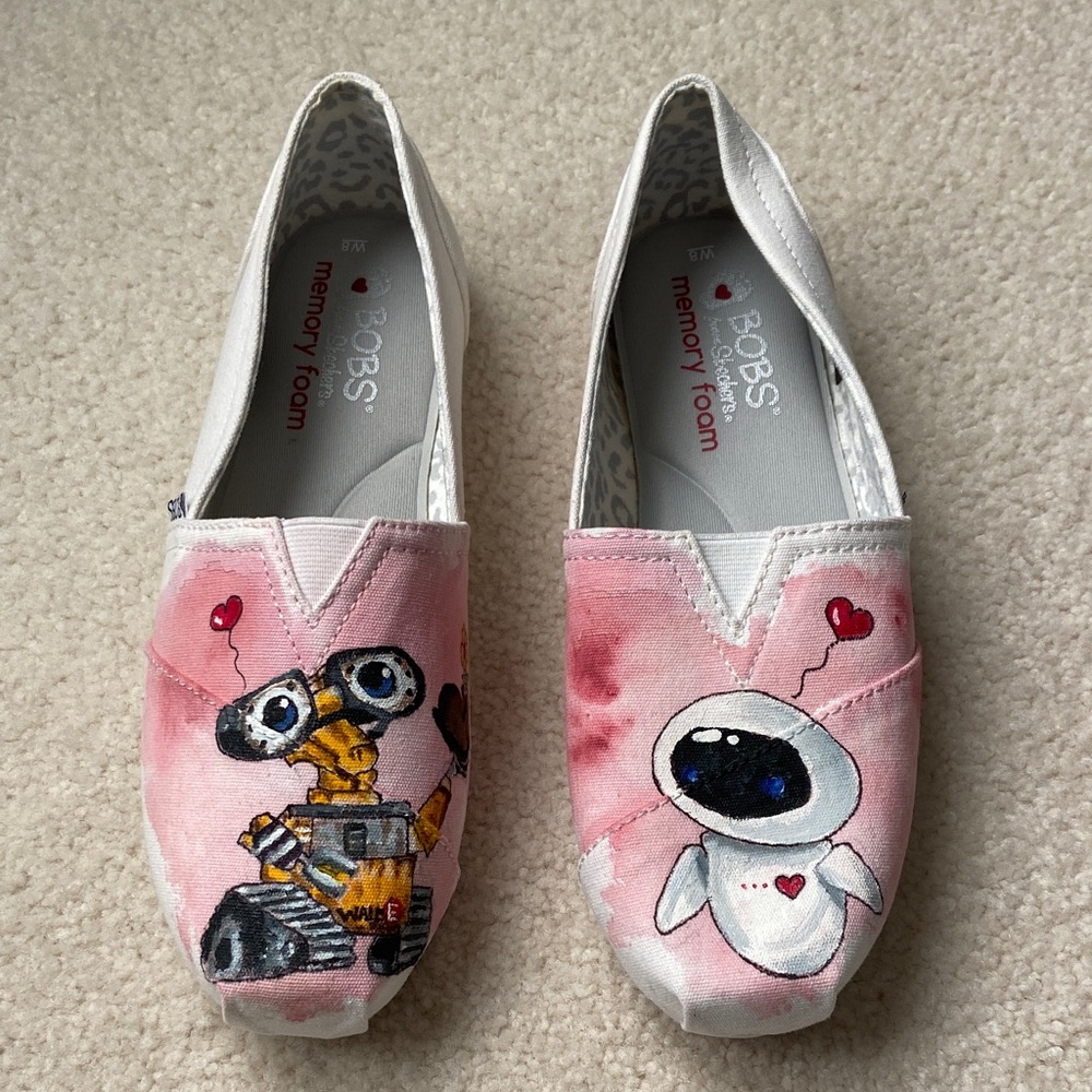 NIB BOBS Shoes size 8 Plush - Peace and Love with hand painted Wall-E Design